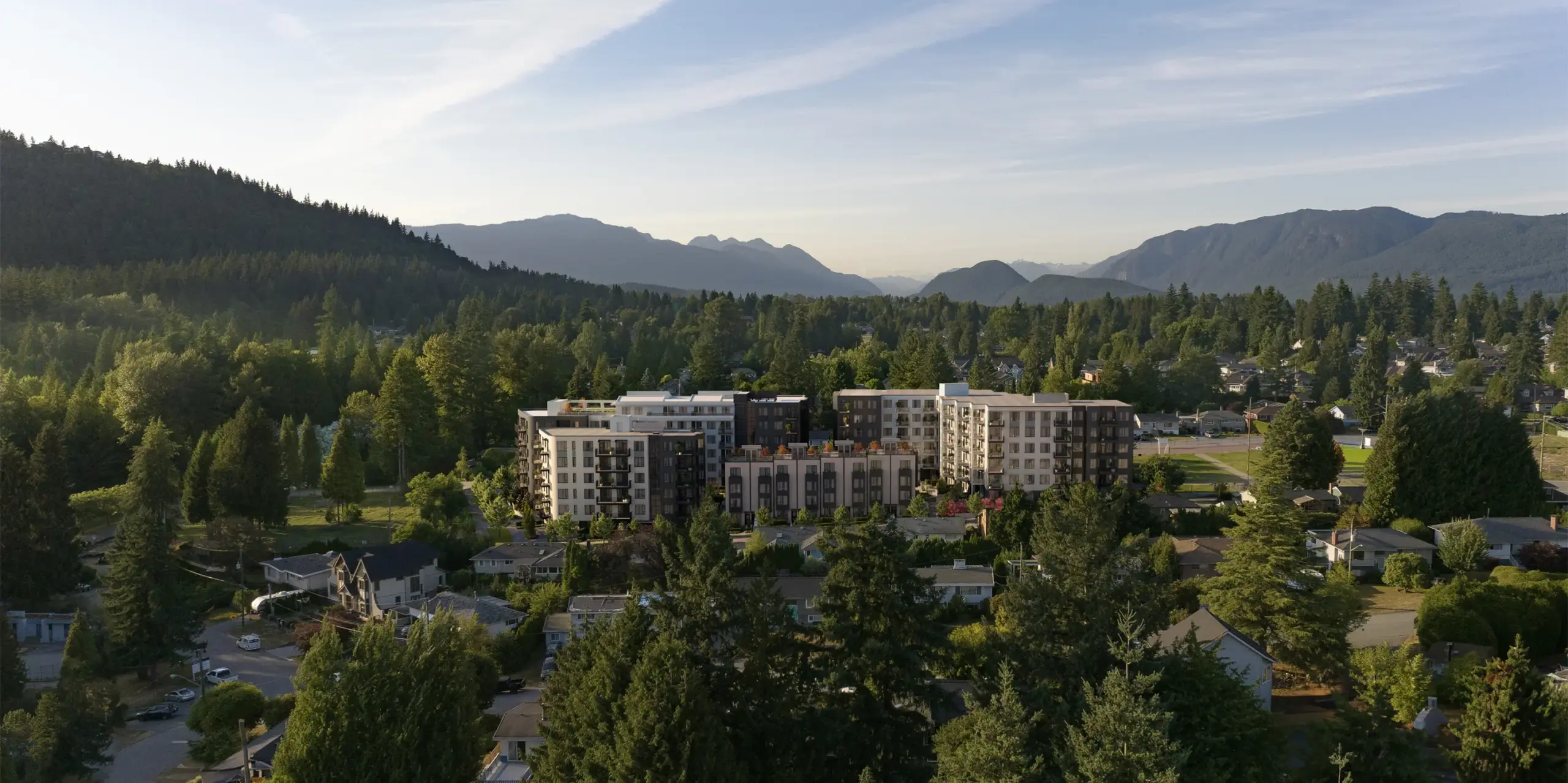 The Botanica buildings and central courtyard in West Coquitlam