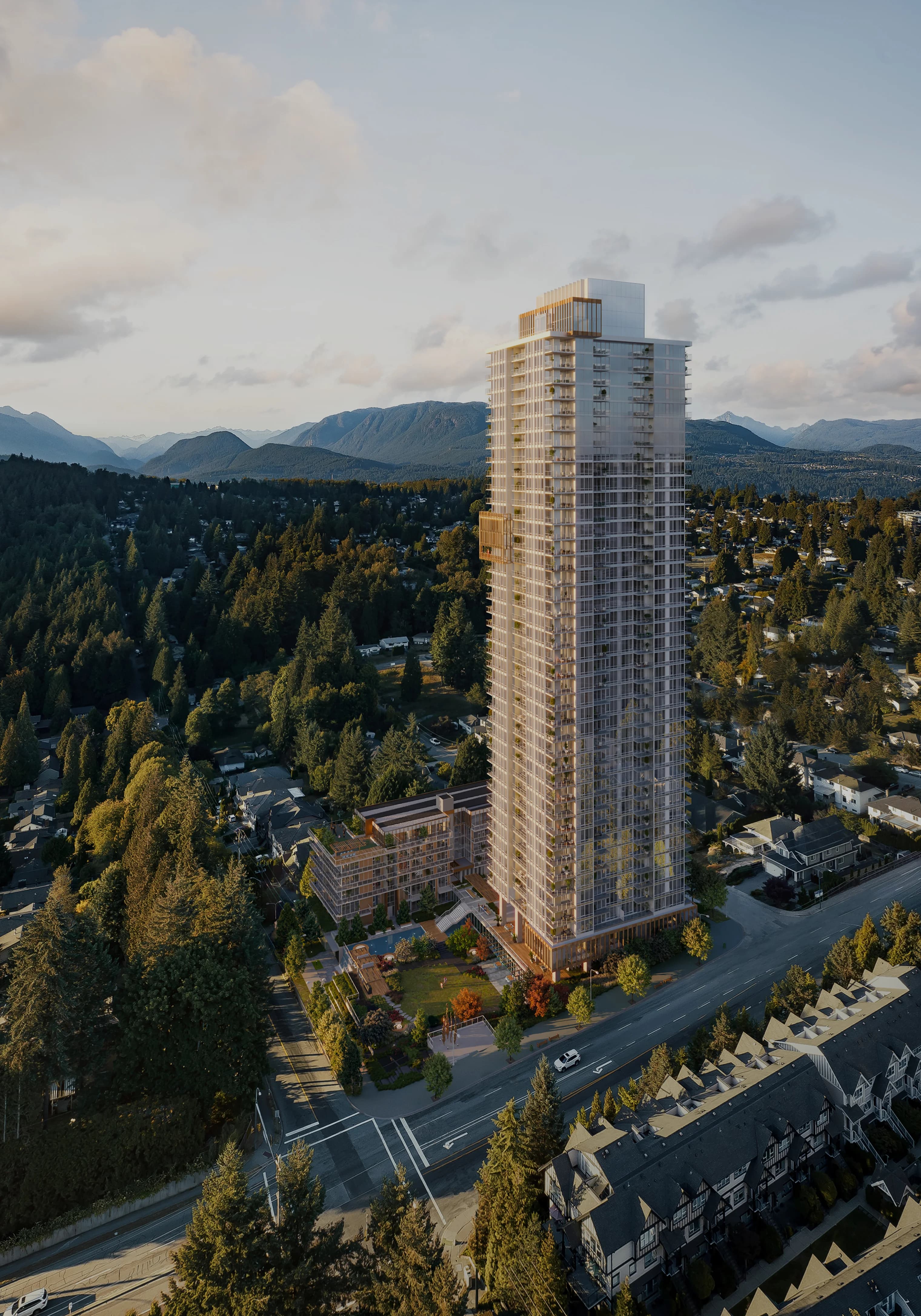 The Ironwood tower above the treeline in West Coquitlam